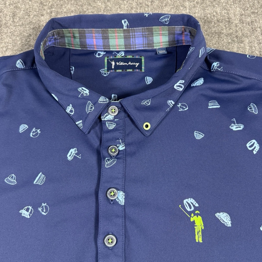 William Murray Golf Polo Shirt Men's XL Blue Patterned Print Performance Stretch